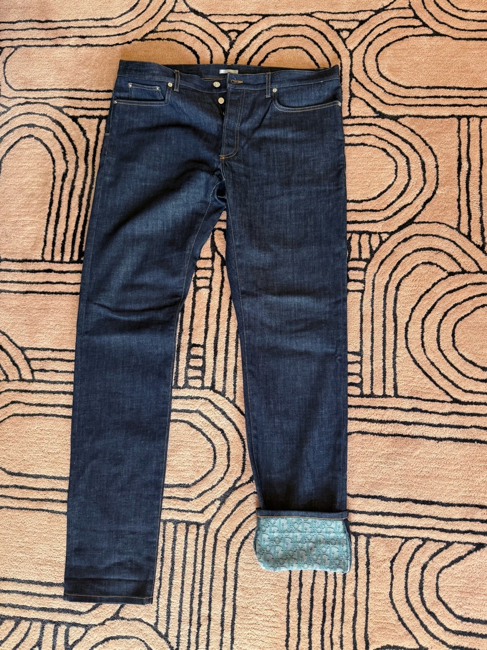 New Dior homme Dark denim Jeans With Logo Detail Cuff. Size 38